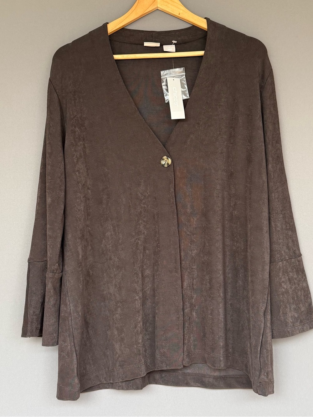 Chico’s Travelers Tort Button Jacket Cardigan Chocolate Brown Womens 2 / Large